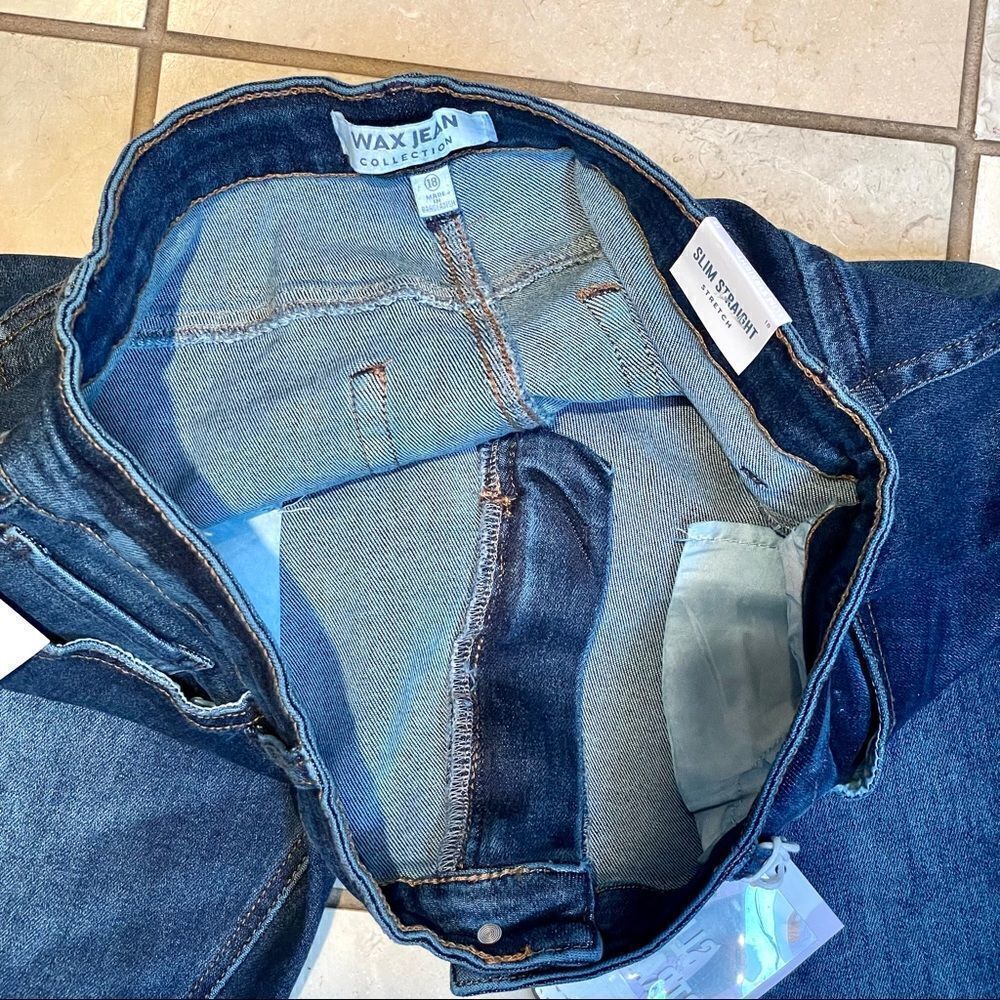NWT WAX Jean Collection Distressed Slim, Stretch Straight Leg Blue Jeans - Picture 11 of 16
